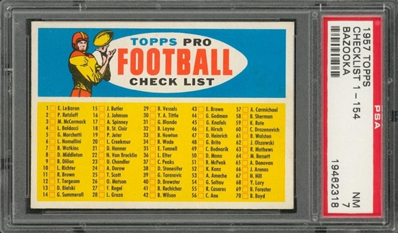 1957 Topps Football Checklist SP (Bazooka) – PSA NM 7